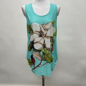 Aronia Women's Top Size 1XL Multicolor Blue Green White Red Floral Sleeveless
